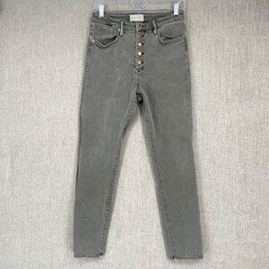 Dear John Button Fly Stella Super High Rise Crop Jeans Stretch‎ Faded